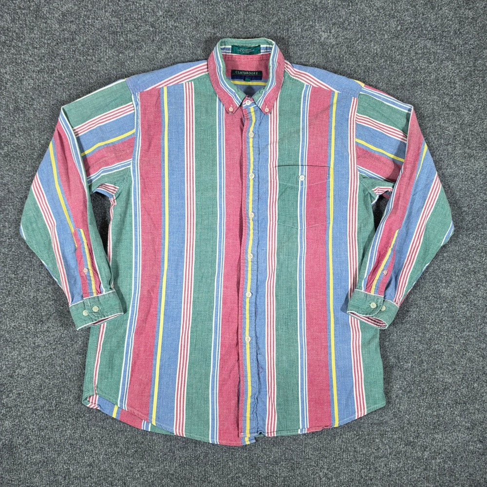 Claybrooke Mens XL Vintage 90s Striped Cotton Button Down Oxford Shirt Multi